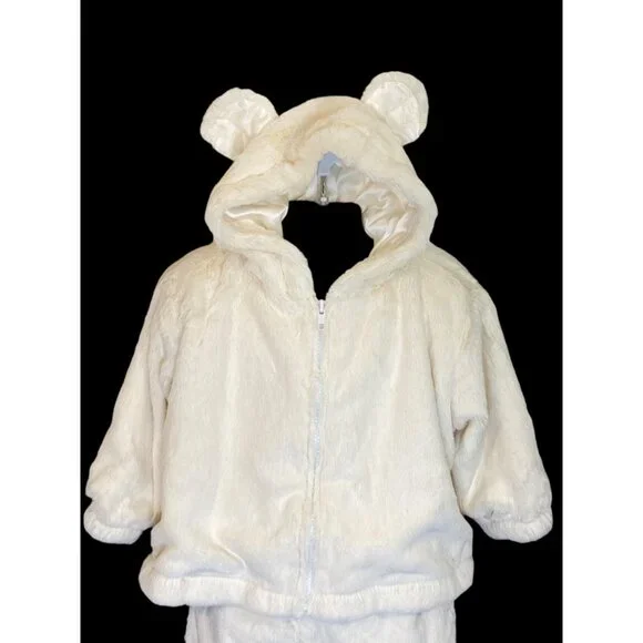 Little Giraffe 2 Piece Baby Luxe Fur Zipper Hoodie Jacket w/ Ears & Pants 12M - Picture 12 of 13
